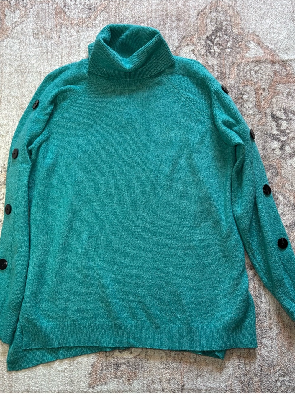 NWT Teal Button-Sleeve Turtleneck Sweater for Women Sz L
